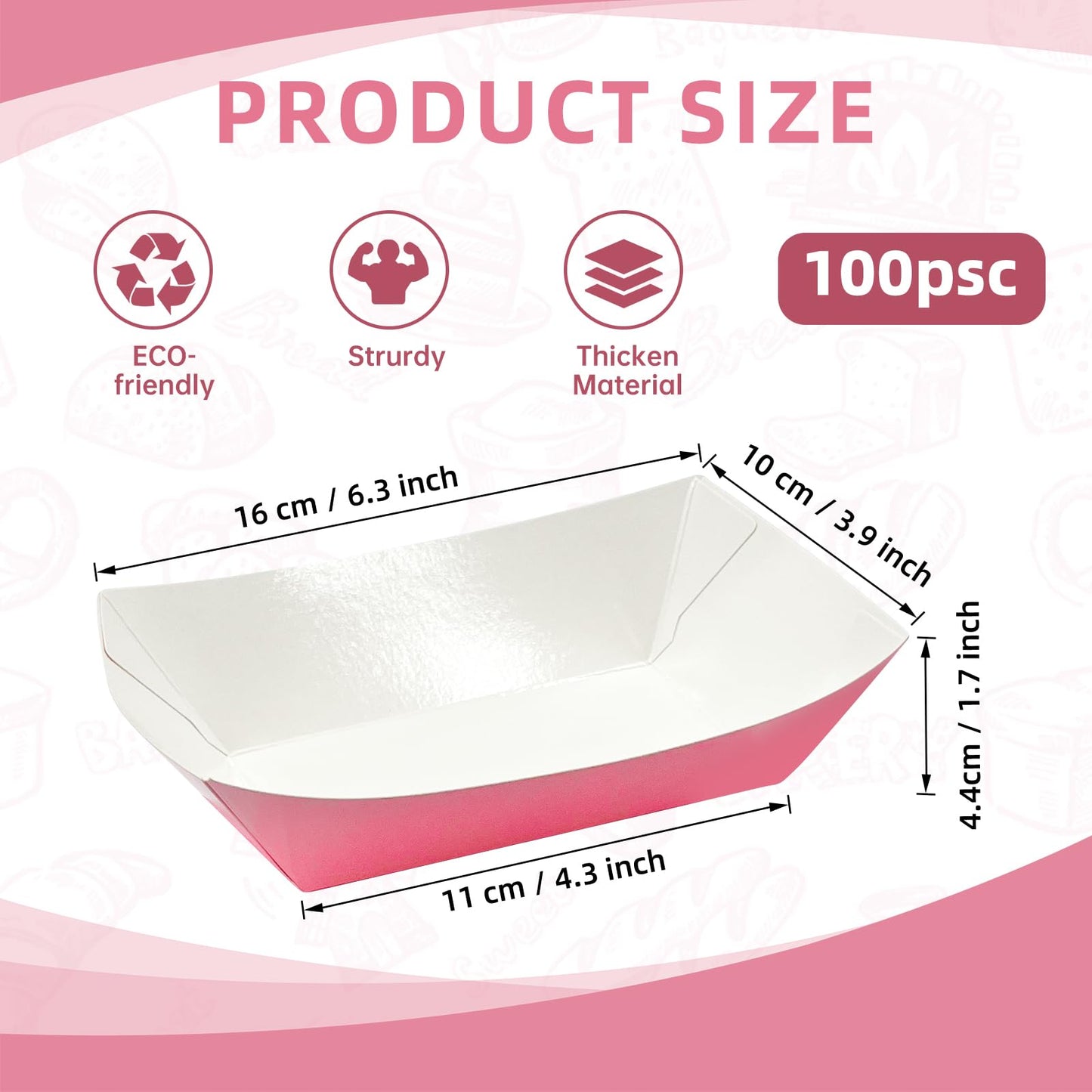 Temmgnie 100 Pack Disposable Paper Food Boat,2lb Pink Paper Food Trays,Kraft Food Serving Boats for Snacks,Hot Dog,Popcorn,Sandwich,Taco,Fries,Nacho