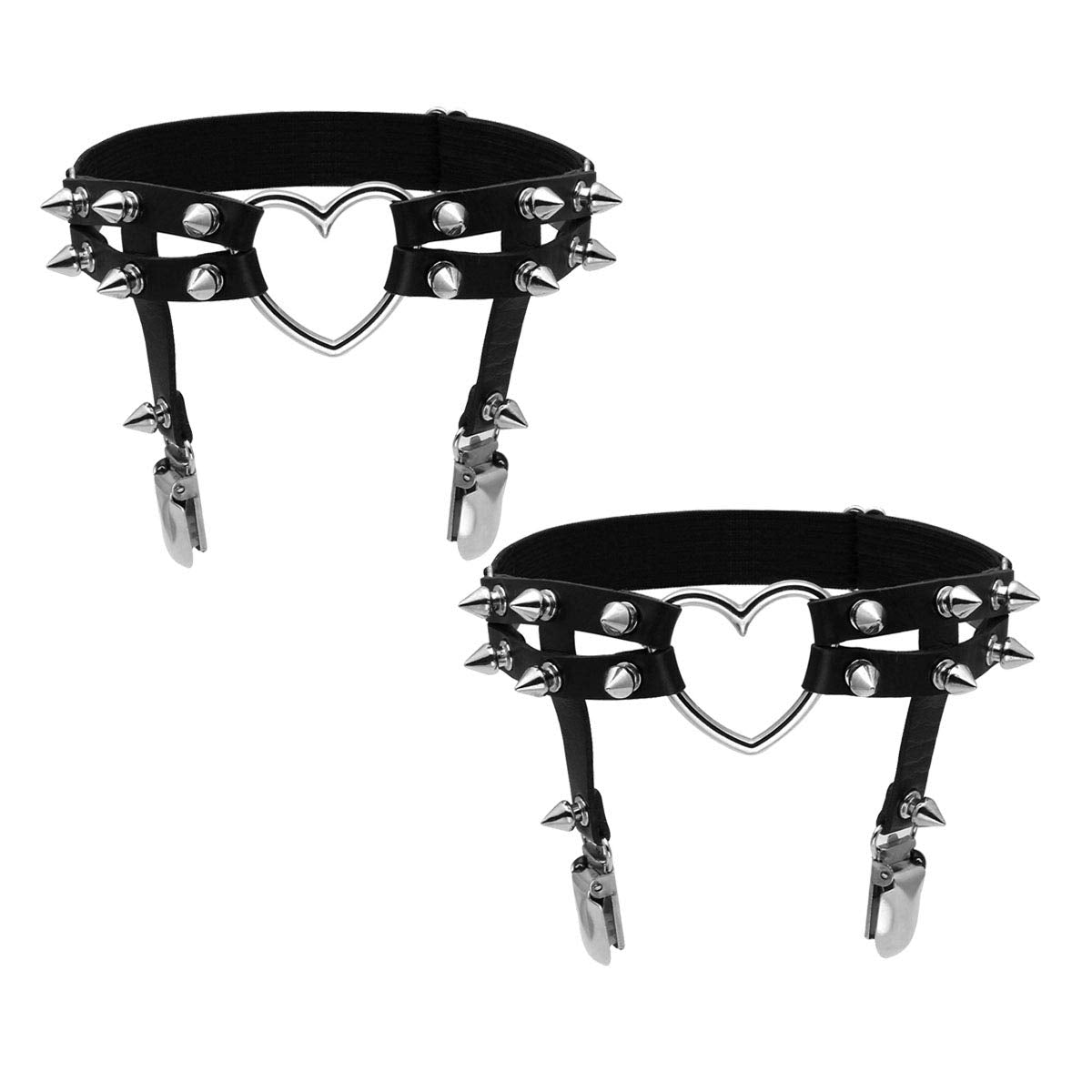Eigso Spikes Rivet Leather Garters Leg Ring Gothic Rave Thigh Garter Harness for Women and Men Adjustable