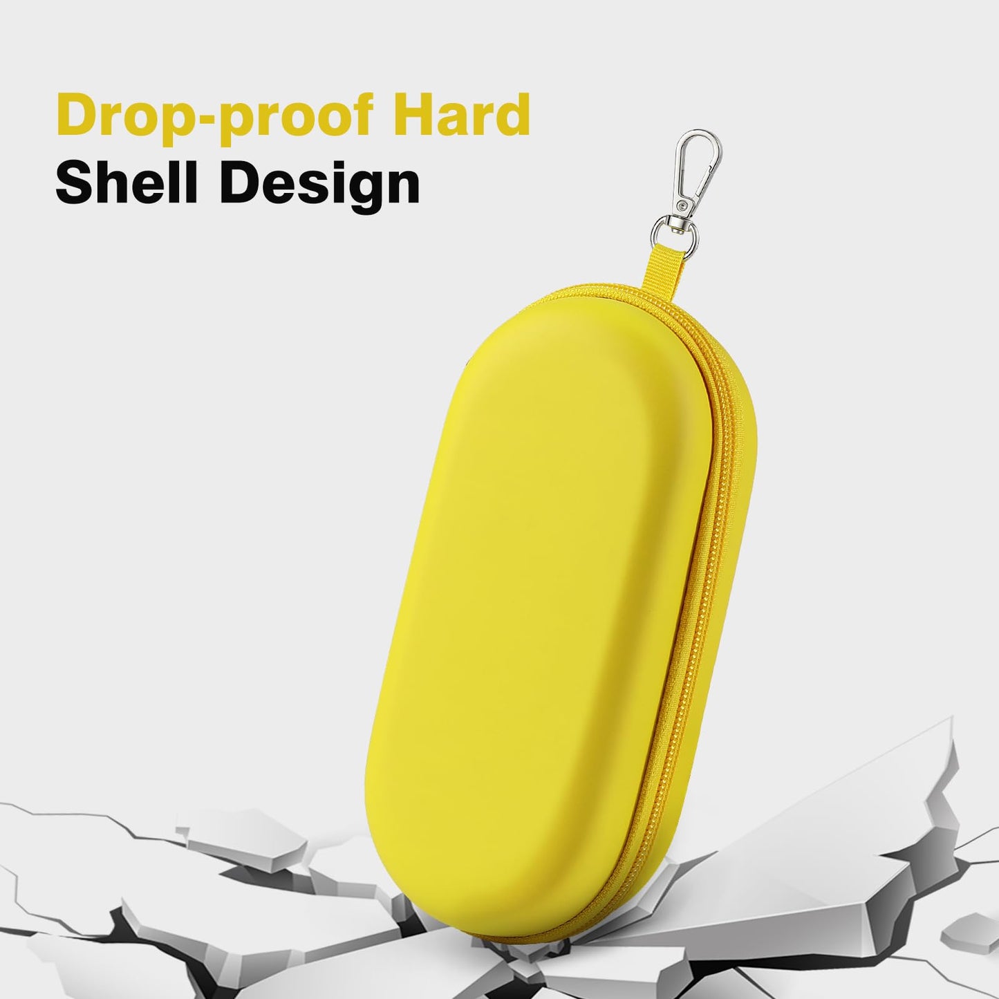 MoKo Double Glasses Case Hard Shell, Portable Travel Eyeglasses Case with Zipper Closure & Metal Hanging Hook, PU Leather Dual Sunglass Organizer for Women, Men, Yellow-Oval