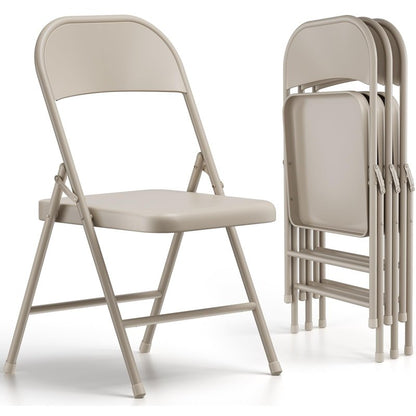 MAKE CHANGES 4 Pack Folding Chairs, Indoor Outdoor Foldable Chair Sturdy Metal Chairs, Portable Chair Comfortable Event Chair for Banquet, Event, Party, Wedding, Church(Khaki)