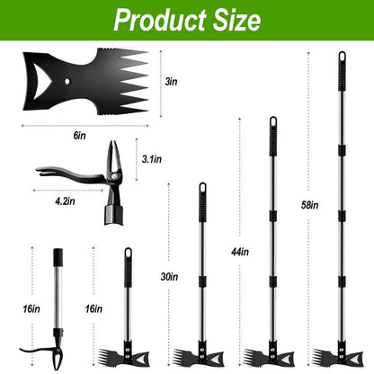 KINFIDTOW 58" Stand Up Weed Puller Tool with Long Handle, 2 in 1 Manual Weeder & Garden Hoe, 4-Claw Steel Head Weed Remover with Gloves for Yard Lawn Patio Garden