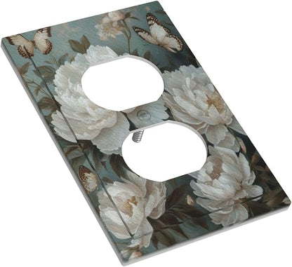 Decorative Art Light Switch Covers Butterflies & Peonies 1 Gang Single Duplex Outlet Wall Plate Switchplate Electrical Faceplate for Home Decor