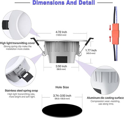 4" Smart Recessed Lighting 6 Pack, Dimmable, Multicolorred, 2700K~6500K, CRI80+, Color Changing Retrofit Bluetooth Mesh LED Ceiling Light, 4 Inch RGB Canless LED Downlight