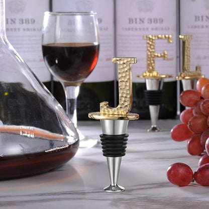 Miicol Wine Stopper, Prosecco Topper, Personalised Champagne Stopper, Gold Wine Accessories, Wine Lovers Gift, Monogram Gift, Letter J