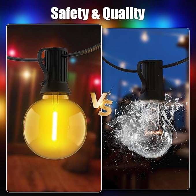 200FT Festoon Wedding Tent Lights for Party Outdoor String Lights RGB Waterproof/Connectable/Dimmable Shatterproof Bulbs,Colorful Globe Outside Lighting for Patio Backyard Cafe Garden