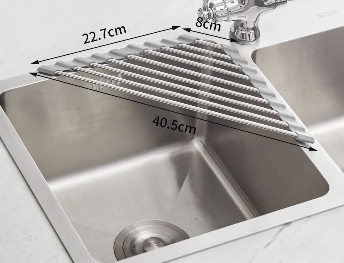 Ahyuan Roll up Dish Drying Rack Over The Sink Kitchen Roll up Sink Drying Rack Portable Dish Drainer Foldable Dish Drying Rack (Warm Gray, 17.8''X17'')