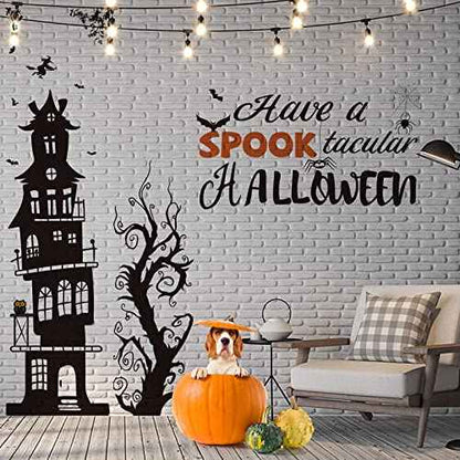 Zonon 3 Sheets Halloween Wall Decals Tall Black Bats Ancient Castle Wall Stickers Decor DIY Removable Home Walls Art for Halloween Party Supplies (12 x 39 Inch,10 x 35 Inch,Fresh Style)