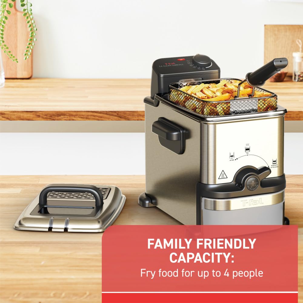 T-fal 3.5L Stainless Steel Deep Fryer with Basket for Home Use, 1700W, Deep Fryer with Oil Filtration, Temp Control, Digital Timer