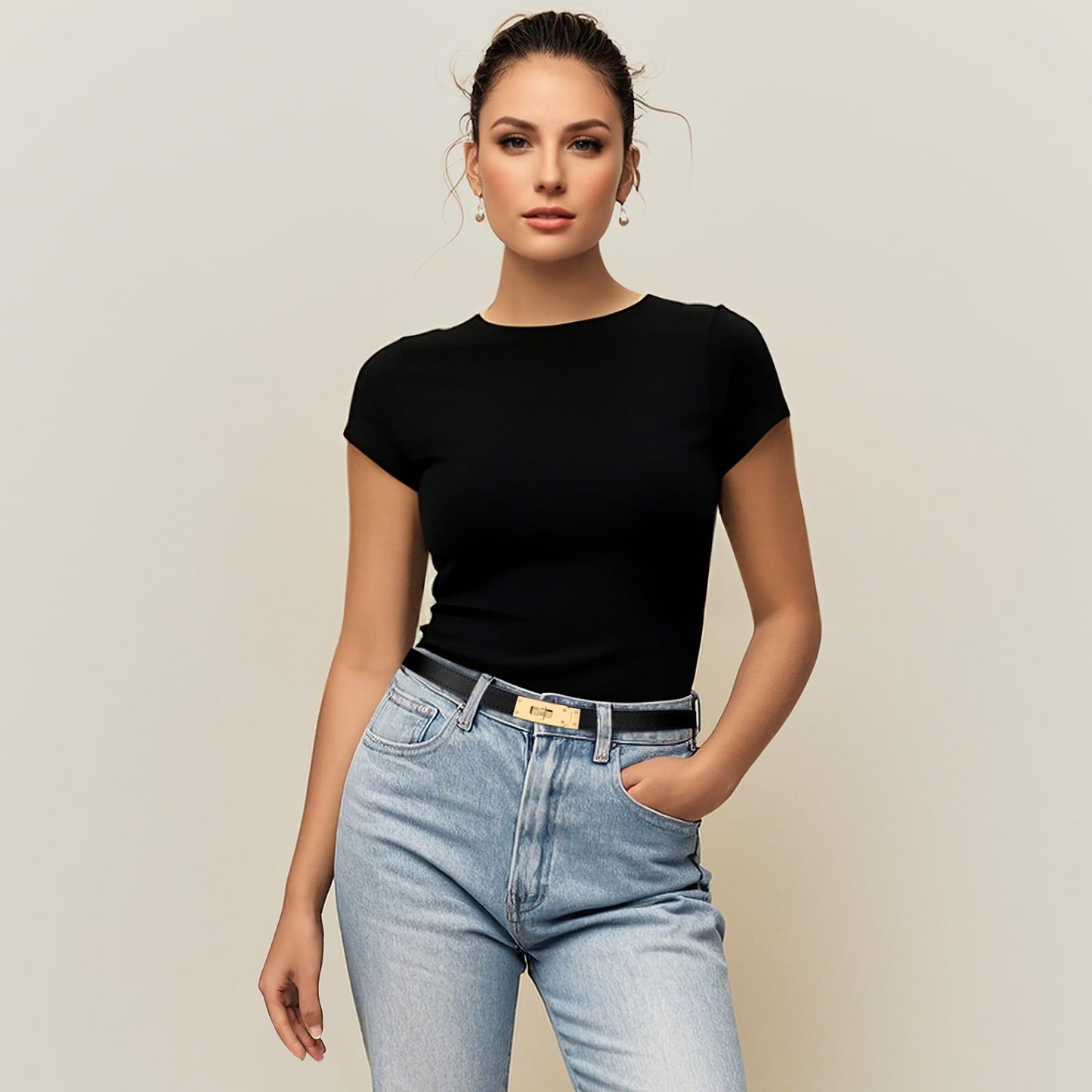 Women Skinny Leather Belt for Dresses Jeans Coats Solid Color Alloy Turn Lock 2 Pack Adjustable Thin Waistband