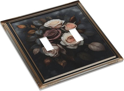 Decorative Art Light Switch Covers Elegant Rose Bouquet Art 2 Gang Double Toggle Wall Plate Decorative Switchcover Electrical Switchplate for Home Decor