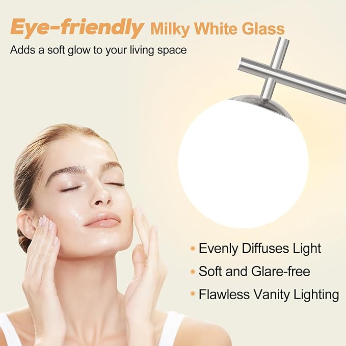 3-Light Bathroom Light Fixtures, Brushed Nickel Vanity Lights for Bathroom with Milky White Ball Shades, 18.9 inch Bathroom Lighting Fixtures Over Mirror, Wall Sconce for Bedroom (Exclude G9 Bulb)