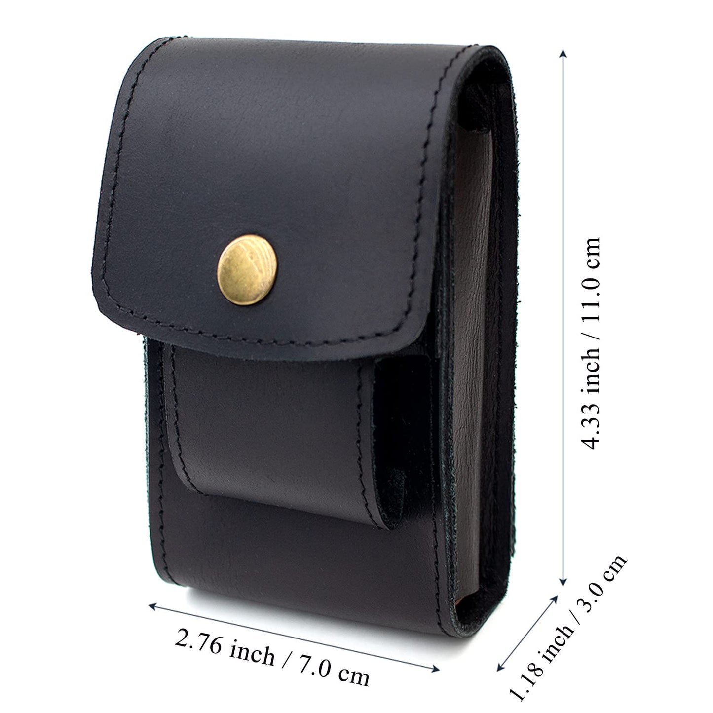Boshiho Cowhide Leather Cigarette Case with Lighter Holder Tobacco Pouch Best Gift for Men Women (Black)