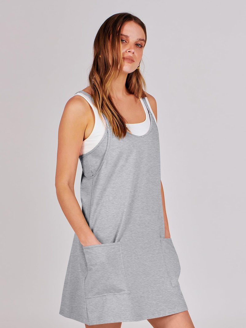 ANRABESS Women Athletic Dress Summer Tennis Workout Active Sports Mini Romper Dress Built in Shorts Travel Vacation Clothes Heather Gray XX-Large