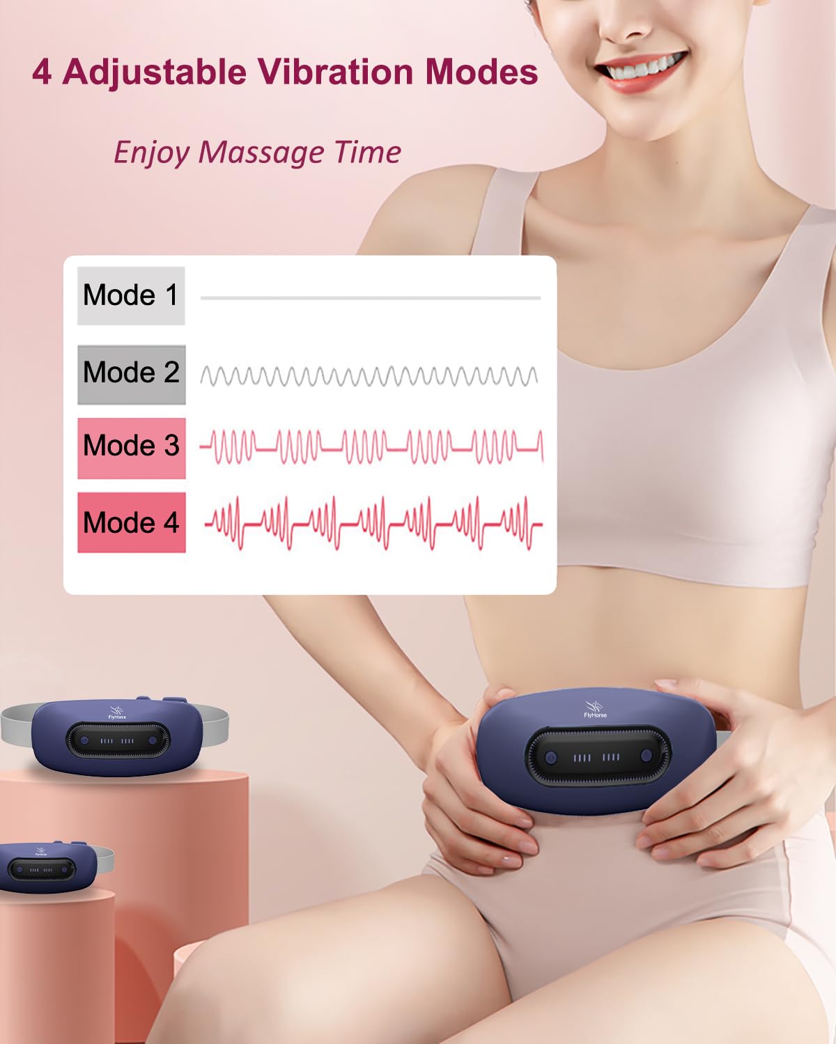 Electric Heating Pad, Portable Cordless Menstrual Heating Pad with 4 Heat Levels and 4 Massage Modes, Fast Large Heating Belly Wrap Belt for Cramps, Back Pain Relief Gifts for Women Girls Her(Black)