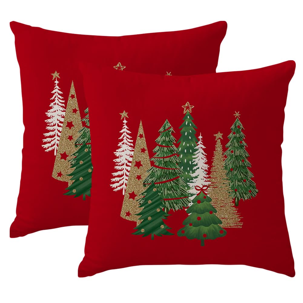 RABUSOFA Christmas Pillow Covers 20x20 Inch Tree Christmas Decorations Red Velvet Christmas Throw Pillow Cases Xmas Christmas Decor Winter Decorative Pillows for Couch Holiday Soft Gold
