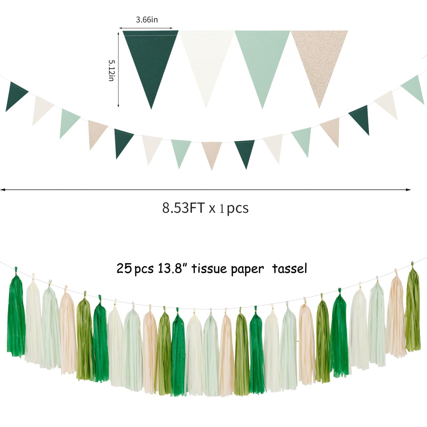 Sage-Olive Green Champagne-Gold Party Decorations - 30pcs Rustic Boho Wedding Paper Tissue Pom Poms Streamers,Tassel Garland Banner,Birthday Baby Bridal Shower Engagement Decor Lasting Surprise