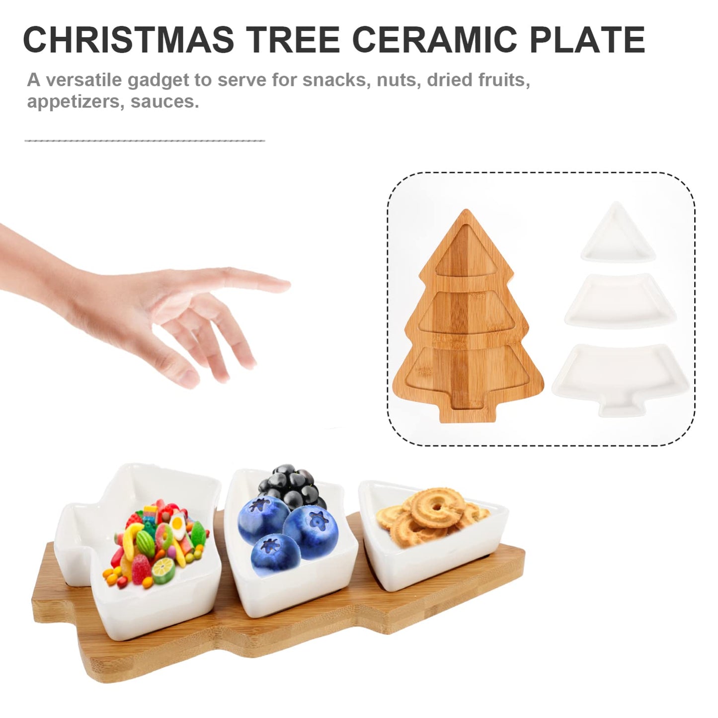 Christmas Tree Shape Candy Dish Ceramic Christmas Appetizer Tray for Snacks Candy Cookies Desserts Home Kitchen