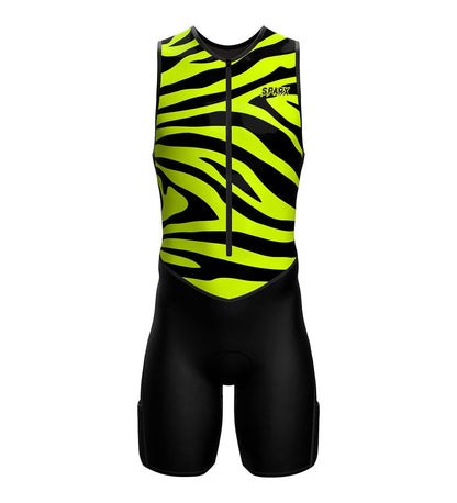 Sparx Men's Premium Triathlon Suit – Padded, Quick-Dry, Compression Fit, Lightweight Tri Suit for Swim, Bike, Run Race & Training (Yellow Tiger, 2XL)