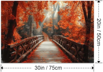 Yesad Autumn Bridge Canvas Wall Art, Fall Wall Art Room Décor Natural Posters Autumn Pictures Prints Wall Décor for Living Room Bedroom (Unframed,30”x20”,Bridge)
