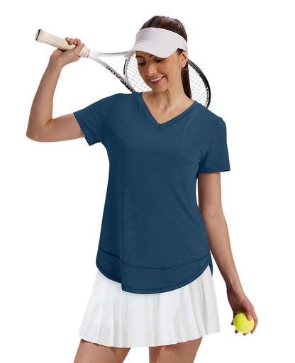 Oversized Tshirts for Women Dry Fit Plus Size Spring Clothes Summer Athletic Tops Workout Shirts V Neck Navy Blue 3XL