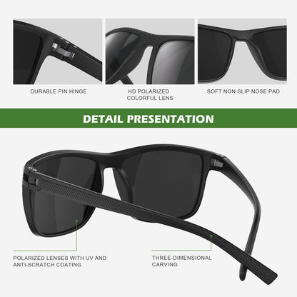 Fanshen Square Polarized Sunglasses for Men, 3 Pack Lightweight UV Protection Sun Glasses for Driving Fishing Golf (Black/Ice Blue/Red)