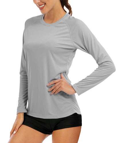 MAGCOMSEN Women's Rash Guard Shirts Long Sleeve Shirts UV Protection Shirts Hiking Shirts for Women Fishing Shirts SPF Swim Shirts for Women UPF 50+ Light Grey