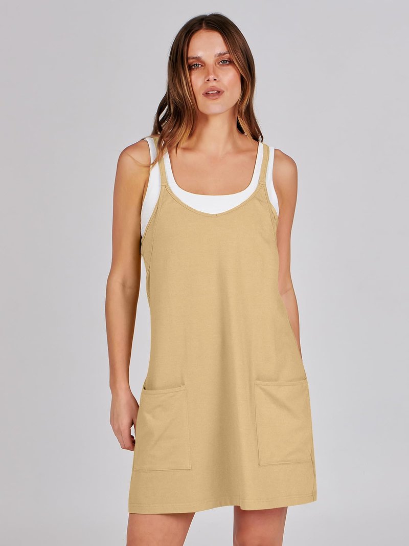 ANRABESS Women Athletic Dress Summer Tennis Workout Active Sports Mini Romper Dress Built in Shorts Travel Vacation Clothes Light Yellow Large