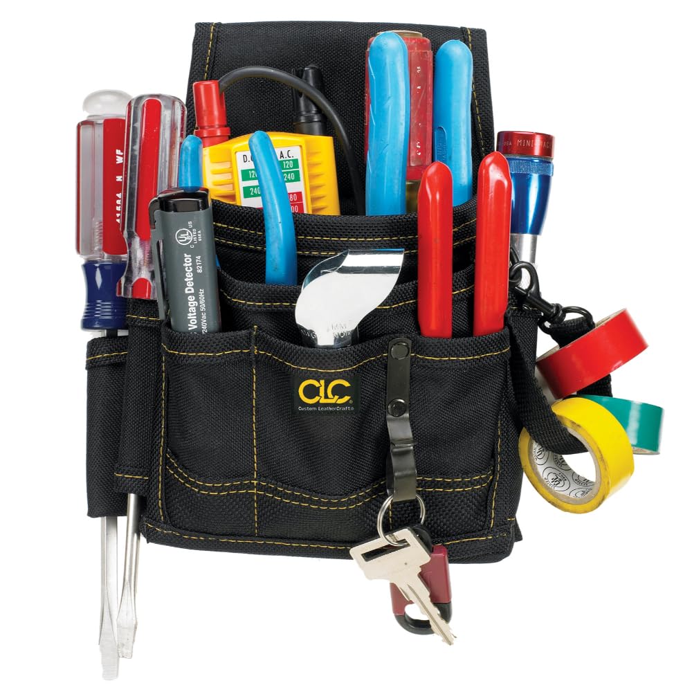 Custom Leathercraft CLC 1503 Small Electrical Maintenance Pouch , Black , 9 POCKET