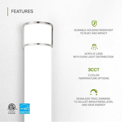 ASD LED 36" Vanity Flush Mount Light Fixture, Linear Bathroom Lighting Bar | 3CCT, Dimmable, Energy Star, ETL Listed | 30W 2650LM 3000-5000K 120V | Long Bath Wall Sconce Over Mirror | Nickel, 2 Pack