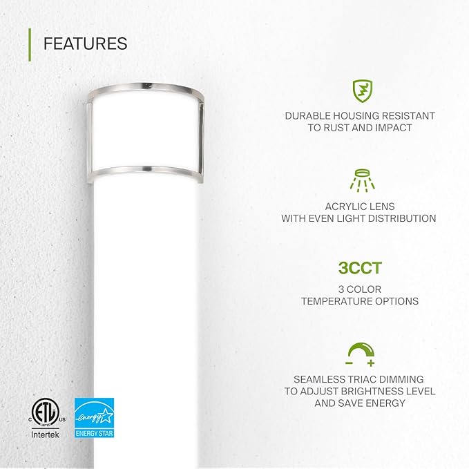 ASD LED 36" Vanity Flush Mount Light Fixture, Linear Bathroom Lighting Bar | 3CCT, Dimmable, Energy Star, ETL Listed | 30W 2650LM 3000-5000K 120V | Long Bath Wall Sconce Over Mirror | Nickel, 4 Pack