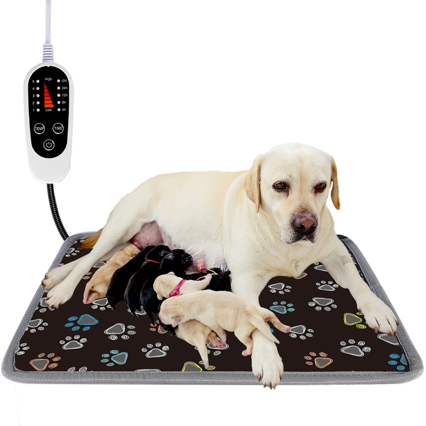 furrybaby Pet Heating Pad, Waterproof Dog Heating Pad Mat for Cat with Durable Anti-Bite Tube Indoor for Puppies Dogs Cats (1 Pack Black, 17 X 17in, Temp Adjustable)