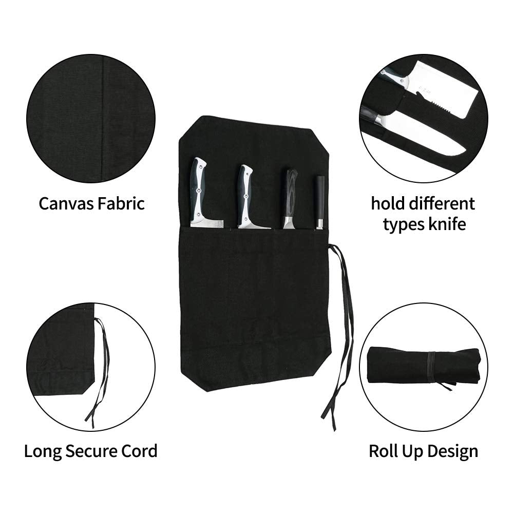 HERSENT Chef's Knife Roll Bag,Portable Travel Chef Knife Case Knife Bag Carrier Storage Bag with 4 Slots Best Gift for Pro Chef or Culinary Enthusiasts Men Women