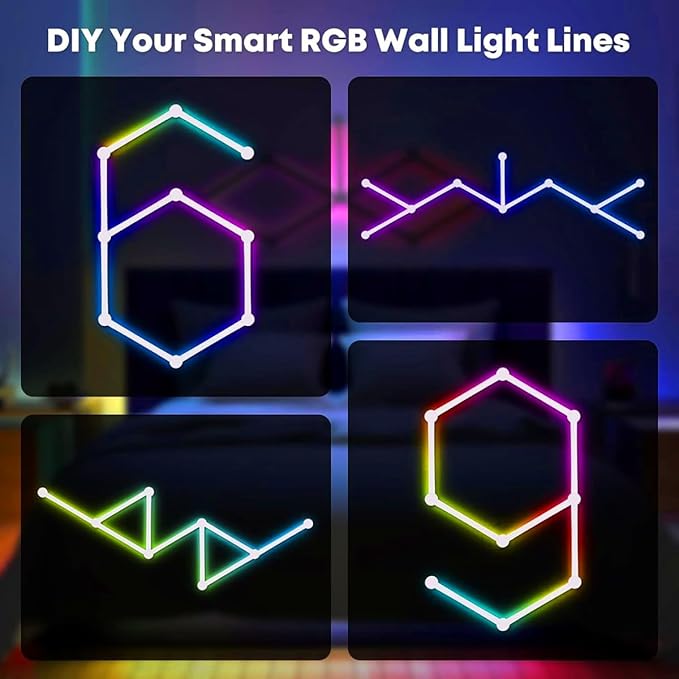 LED Smart Glide Wall Line Light, WiFi RGB LED Wall Lights for Gaming Room, 16M+ Colors, Music Sync, Compatible with Alexa and Google Assistant(9 Light Lines,White)