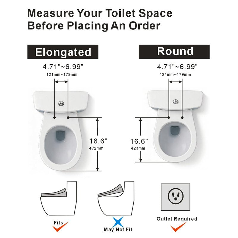 XCQQ Electric Bidet Toilet Seat with Remote, Heated Toilet Seat, Instant Warm Water, Warm Air Dryer, Rear & Feminine with Oscillating Cleansing, Night Light, Slow Close Lid, LED Display - Elongated