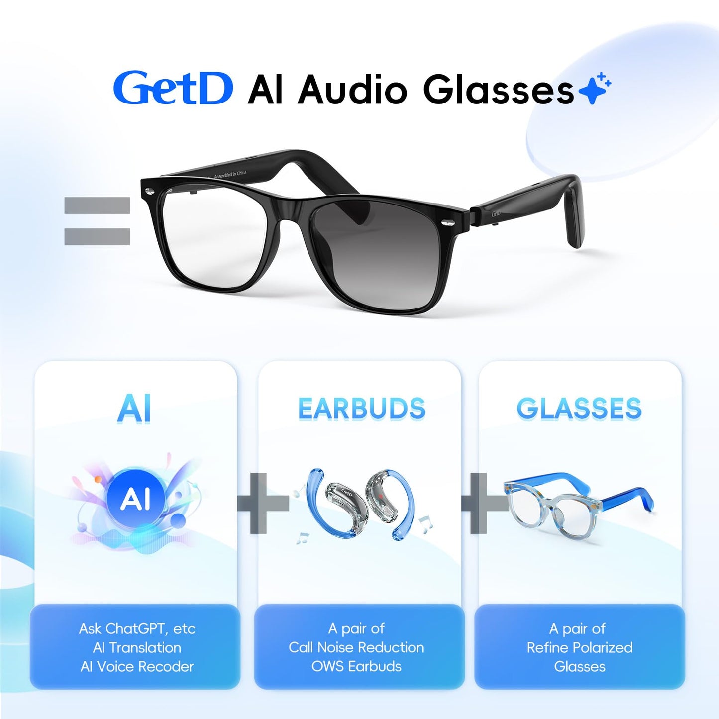 GetD AI Glasses for Men & Women, Smart Glasses Powered by ChatGPT, AI Real-time Translation with 145 Languages, 11H Music Play, Bluetooth Glasses with Photochromic Lens for Daily Use, Travel