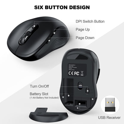 WisFox 2.4G Wireless Mouse for Laptop, Ergonomic Computer Mouse with USB Receiver and 3 Adjustable Levels, 6 Button Wireless Mice for Windows Mac PC Notebook (Grey)