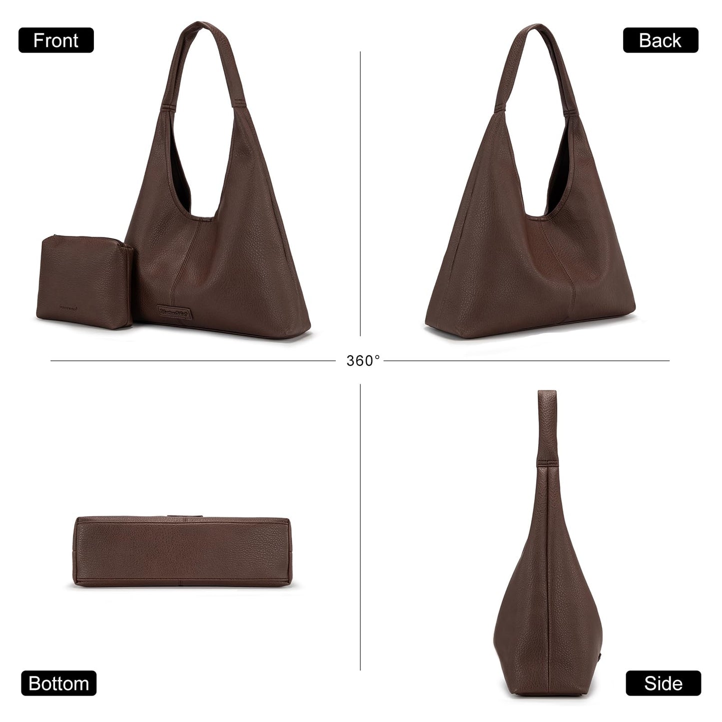 Montana West Hobo Bag Purse for Women Shoulder Handbags Slouchy Casual Soft Vegan Leather Tote Ladies for Work Travel Coffee Chocolate MWC-HB-646-CF