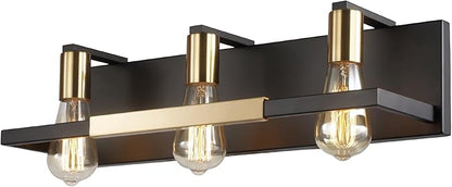 Hamilyeah Rustic Bathroom Light Fixtures Over Mirror, Matte Black and Gold Vanity Lights for Bathroom, 3 Light Vintage Wall Lighting Fixtures,Industrial Kitchen Wall Mounted Lighting