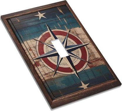 Decorative Art Light Switch Covers Nautical Rustic Star Emblem Single Toggle Wall Plate Decorative Switchcover Electrical Switchplate for Home Decor