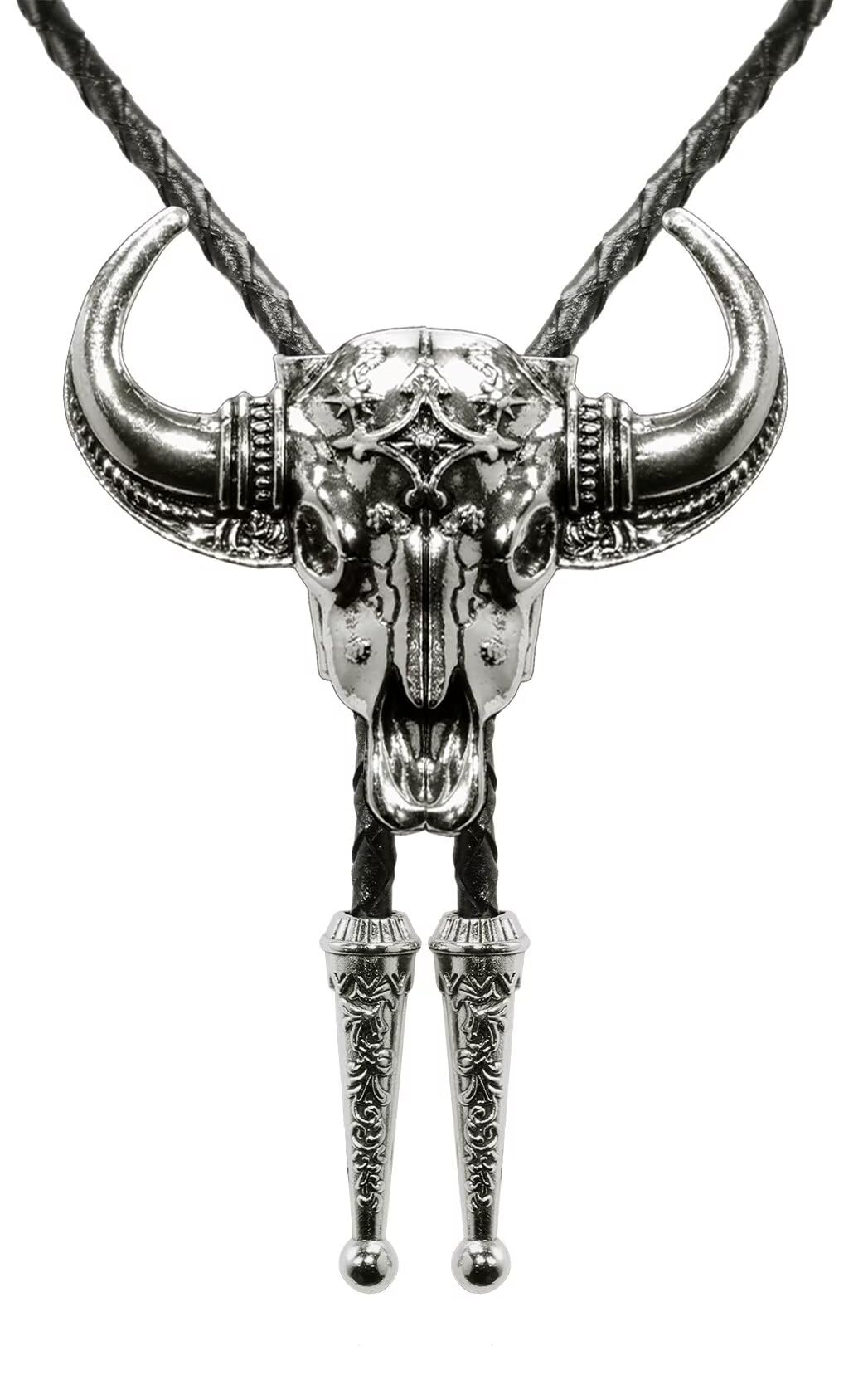 GURANSE 3D Silver Bull Skull head Bolo tie With Cowboy Western Style Necktie