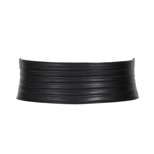 SANSTHS Women Wide Elastic Belts for Dresses Vintage Fashion Stretchy Waist Belts Ladies Cinch Belts Leather Waistband,Black,S