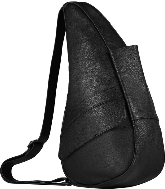 AmeriBag 17" Full-Grain Leather Healthy Back Bag Ergonomic Crossbody Sling for Everyday Use, Travel & Walking Comfort (Black)