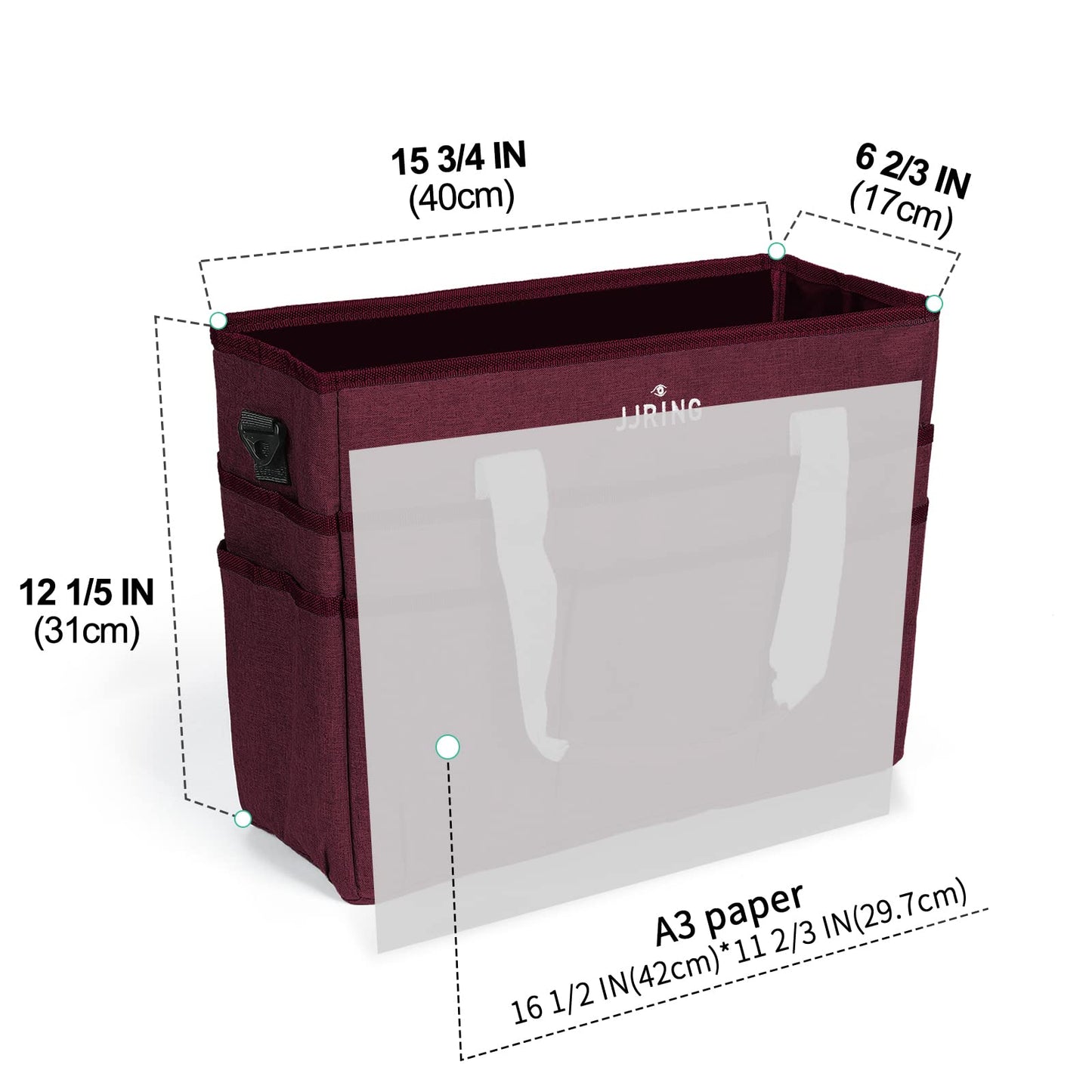 JJRING Craft Organizer Tote Bag, Large Art Storage Caddy with Multiple Pockets, Dark Red Sewing Bag for Art, Craft, Scrapbooking, Medical, and Office Supplies Storage