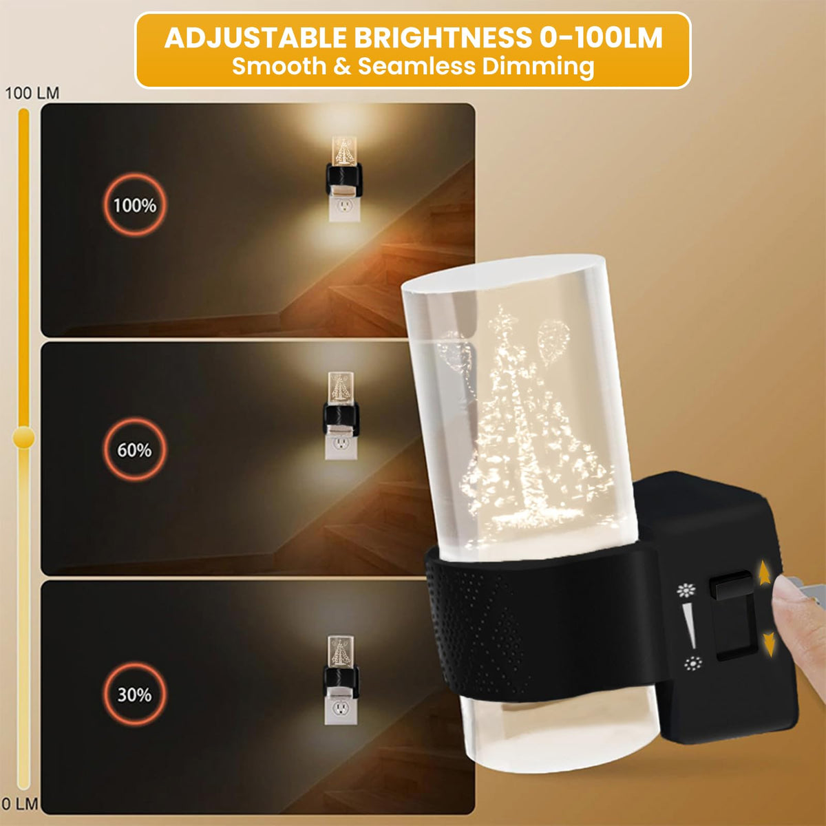 LED Night Lights Plug into Wall (Christmas Tree Design), 2 Pack Dimmable Nightlight, 0-100LM Adjustable Brightness Dusk to Dawn Auto Sensor, 3000K Warm Glow for Bedroom Hallway Holiday Home Decor Gift
