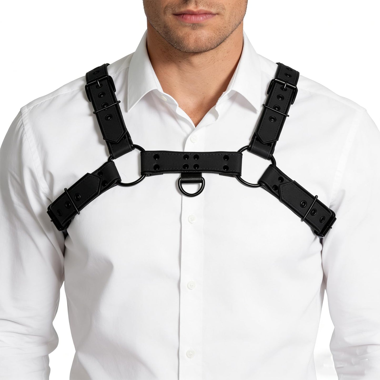 ZZRBVFH Men's Adjustable PU Leather Chest Harness - Fashion Body Shoulder Straps with Buckles for Clubwear Party Outfits (Black)