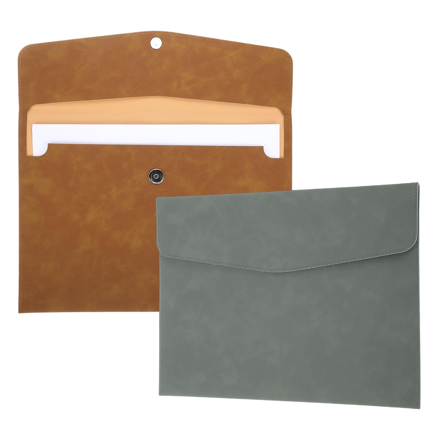 PATIKIL 2Pcs PU Leather File Folders, 13x9 A4 Document Holder Waterproof Envelope Folder with Snap Closure, Portable Portfolio Organizer Case for Paper Receipt, Brown/Gray