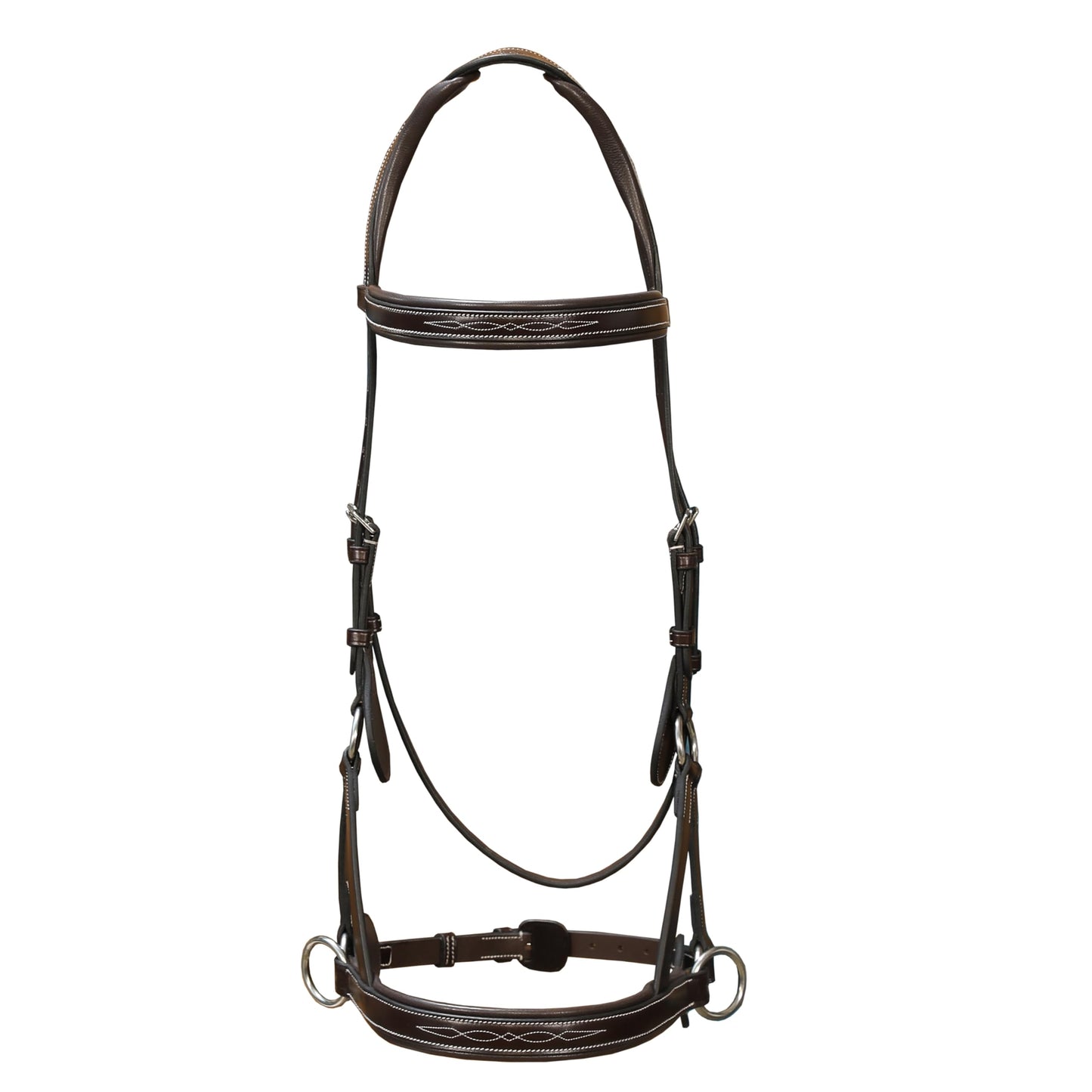 Exion ‘Astra’ Sidepull Bitless Bridle for Horses – Fancy Stitched Padded Leather with Anti-Pressure Crown, Rubber Reins, Stainless Hardware – Black, Brown, Oak | Cob, Full, Oversize, Pony