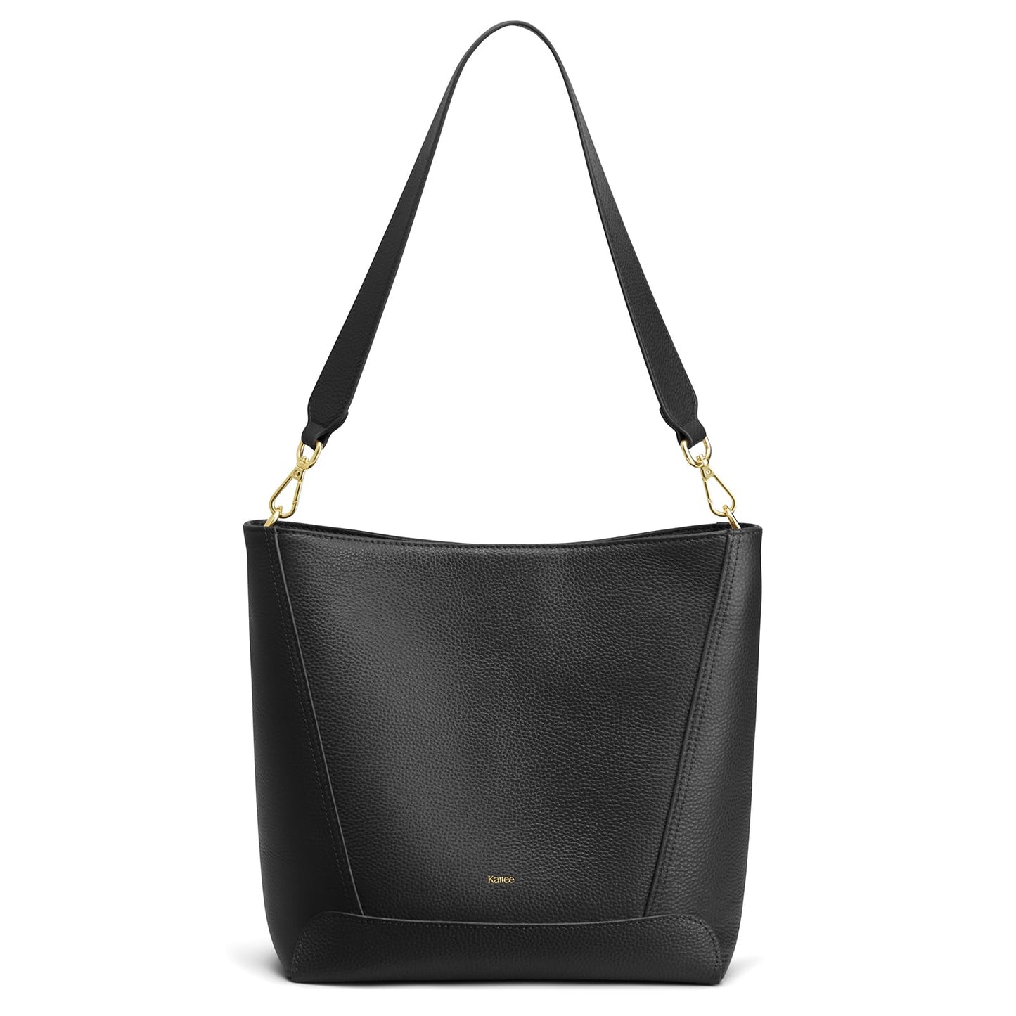 Kattee Leather Purses and Handbags Trendy, Bucket Bags for Women, Top Grain Leather Hobo Tote Shoulder Crossbody Bag with 2 Straps, Black