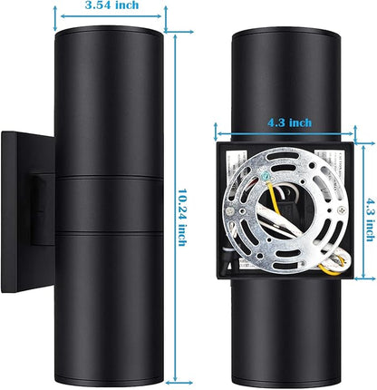 Exterior Double Up Down Outdoor Wall Lights, Mi.Light Remote Control RGB Color Changing 1200lm Warm White 3000k RGB+CCT Cylinder Outdoor Wall Light, Smart LED Exterior Lighting (2 Pack)
