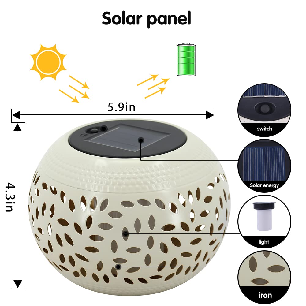 Solar Table Lantern Outdoor Waterproof- Dancing Flickering Flame Solar Powered LED Light,White Metal Desktop Decorative Lamp for Gifts for Women Mom,Desk Patio Garden Yard